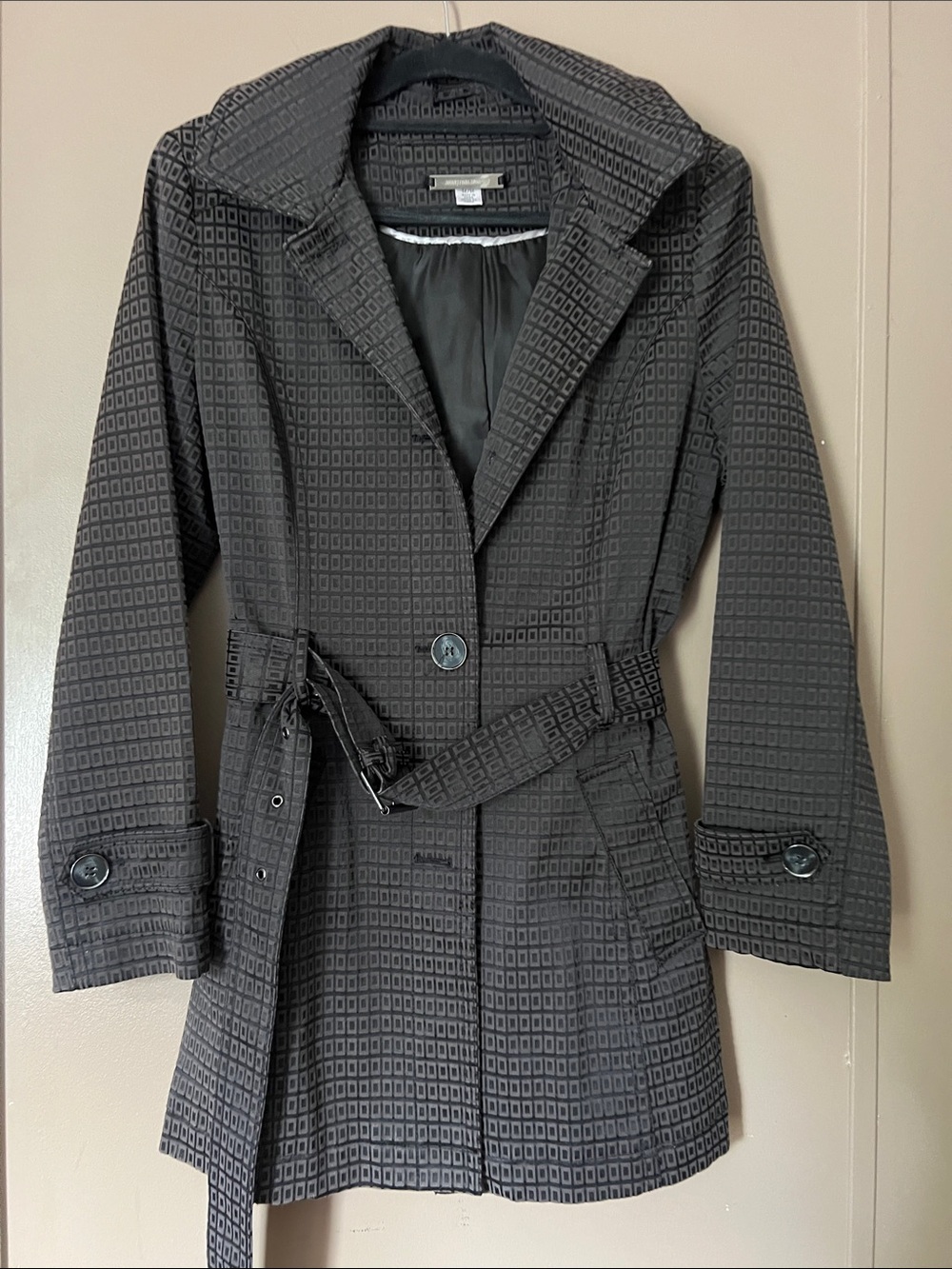Women's Textured Belted Trench Coat - Black -
